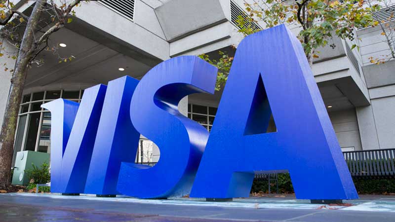 The Visa sign outside the Foster City, California office.